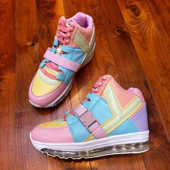 NEW YRU Qozmo Aiire Pastel Rainbow Light up High Top Sneakers 8